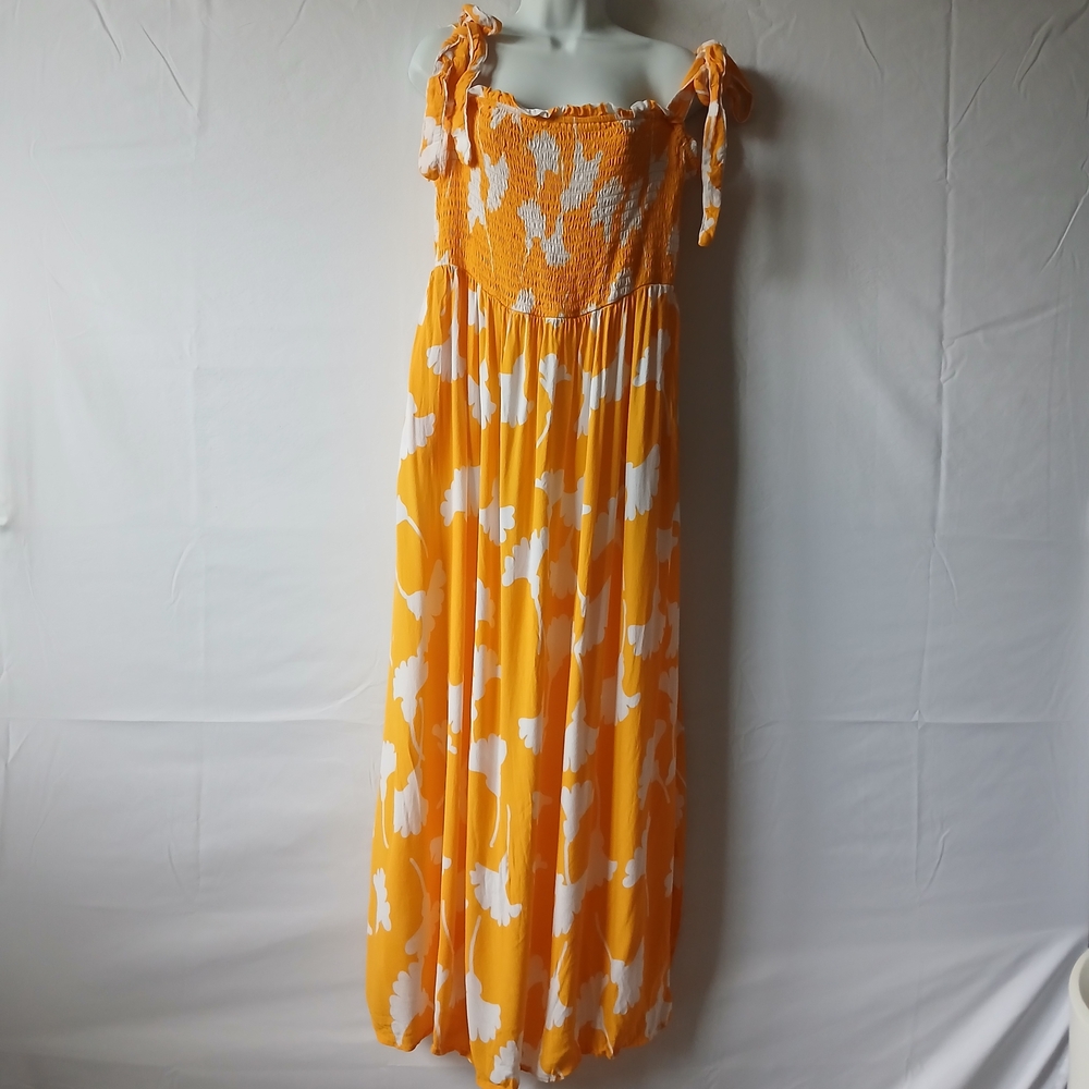 Diane Von Furstenberg Yellow White Floral Maxi Dress Sz XXL Casual‎ Party Work